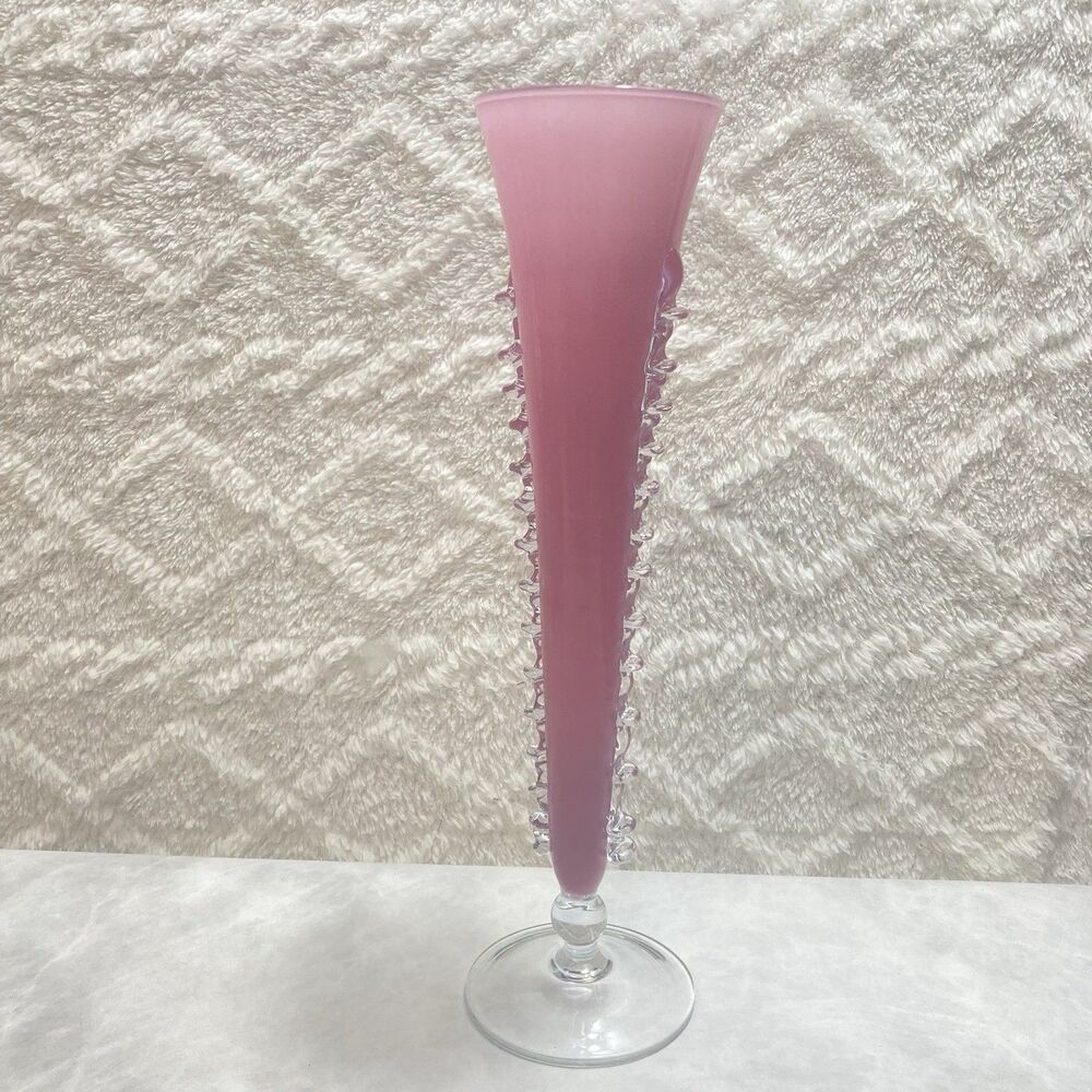 Pink Empoli Rosaline Glass Vase with Applied Clear Spikes 14”  Barbie Pink